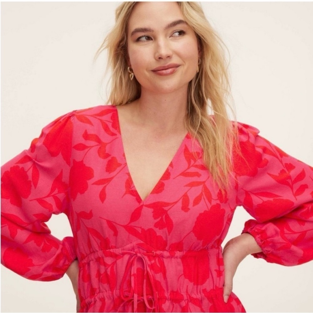 Kate Spade x Target Classic Rose Linen Midi Dress Pink/Red Size Large NWOT - Picture 3 of 12